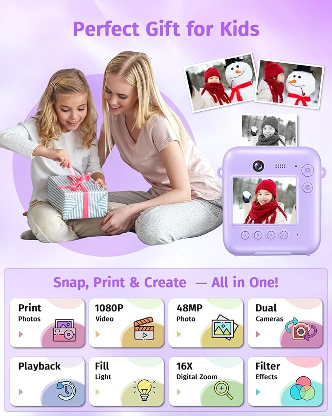 Instant Camera, Dual-Lens Kids Camera Instant Print