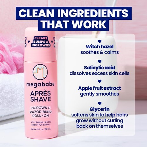 Megababe Après Shave Roll-On Treatment - Post-Shave & Waxing Care for Ingrown Hairs | 3.0 fl oz