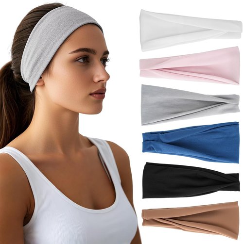 Headbands for Women by [Brand Name] - 6 Pack Wide Elastic Hair Bands | Soft Non-Slip Sweatbands for Workouts & Daily Use