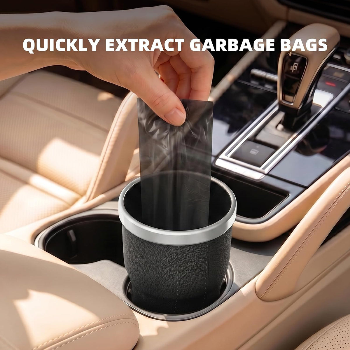 Car Trash Can Cup Holder Mini 2 Pack with 90 Trash Bags for Vehicle
