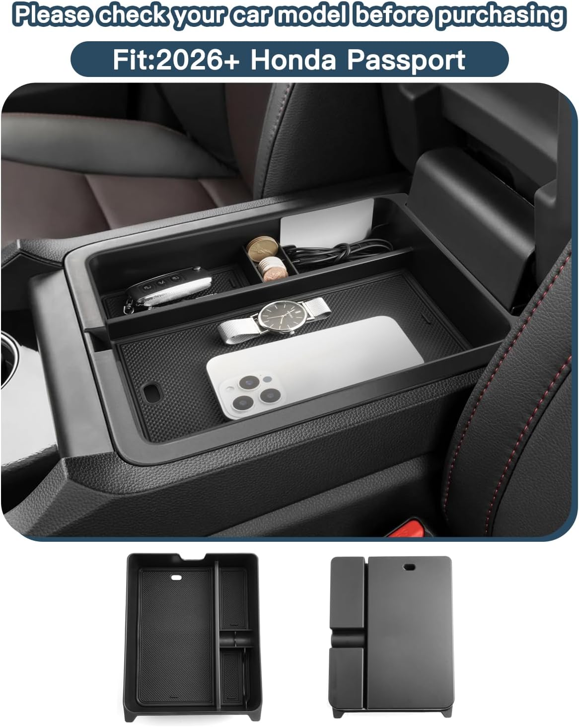 Ruiya 2026 Passport Center Console Organizer for Honda Passport 2026 Accessories ABS Armrest Console Glove Tray Compatible with 2026 Honda Passport RTL/TrailSport/TrailSport Elite & 2026 Honda Pilot