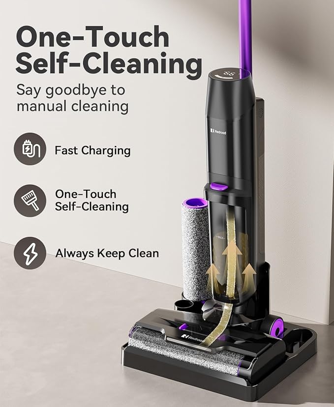 Redroad Wet Dry Vacuum Cleaner 16,000Pa,50Mins Runtime Cleaning Area 3,013 ft²,Cordless Vacuum Cleaner, Cordless Vacuum and Mop All in One,for Hard Floors Sticky Messes and Pet Hair,H15 Set