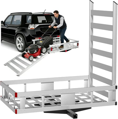 Aluminum Trailer Hitch Cargo Carrier - 1000LBS Capacity | Folding Ramp for Mobility Scooters, 54"x32"x9"