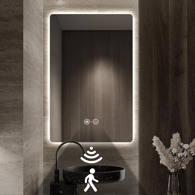 LED Bathroom Mirror with Lights, Backlit, Frameless, 36"x24" Smart Bathroom Mirror with Auto Sensor Lights, Anti-Fog, Bathroom Wall Mounted Mirror, Shatter-Proof, Stepless Dimmable, Memory