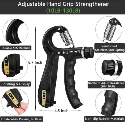 Grip Strength Trainer Kit - 5 Pack Adjustable Resistance Hand Grippers & Stress Relief Balls for Muscle Building