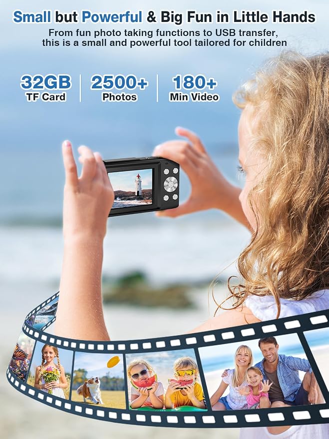 Digital Camera, FHD 1080P Kids Camera 44MP Point and Shoot Digital Cameras