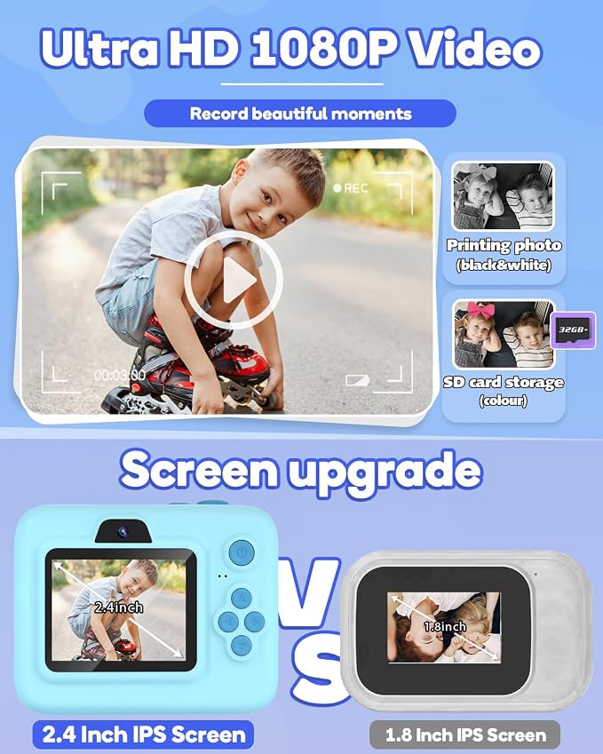 Dylanto Kids Camera Instant Print, 1080P Kids Instant Cameras that Print Photos