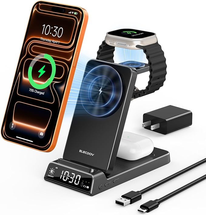 3 in 1 Charging Station for Apple, ELECDOV Magnetic Charger for iPhone