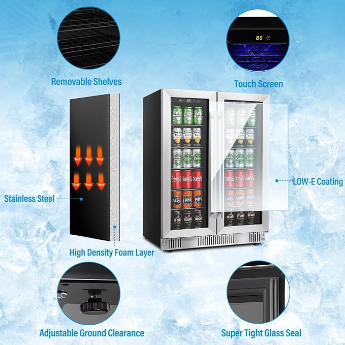 24 inch Dual Zone Wine and Beverage Refrigerator Cooler, 5.4 Cubic/176 Can Large Fridge with Glass Front Door, Beer or Wine,Small Refrigerator with Adjustable Shelves and Digital Display