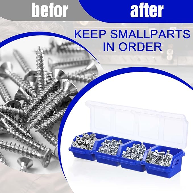 Yuanchu 6Pcs Screw Organizer Box with Lids,Small Parts Storage Bins with Locks 4 Divider Compartment Sorting Toolbox Case for Garage Tools Nails bolt Plastic Hardware Containers