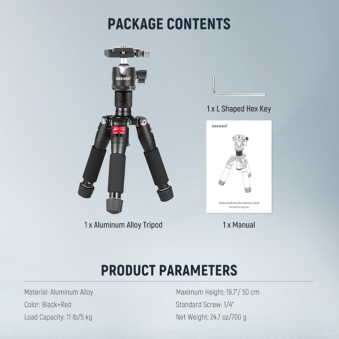 NEEWER Portable Travel Mini Tabletop Tripod, Aluminum Alloy 20''/ 50cm Desktop