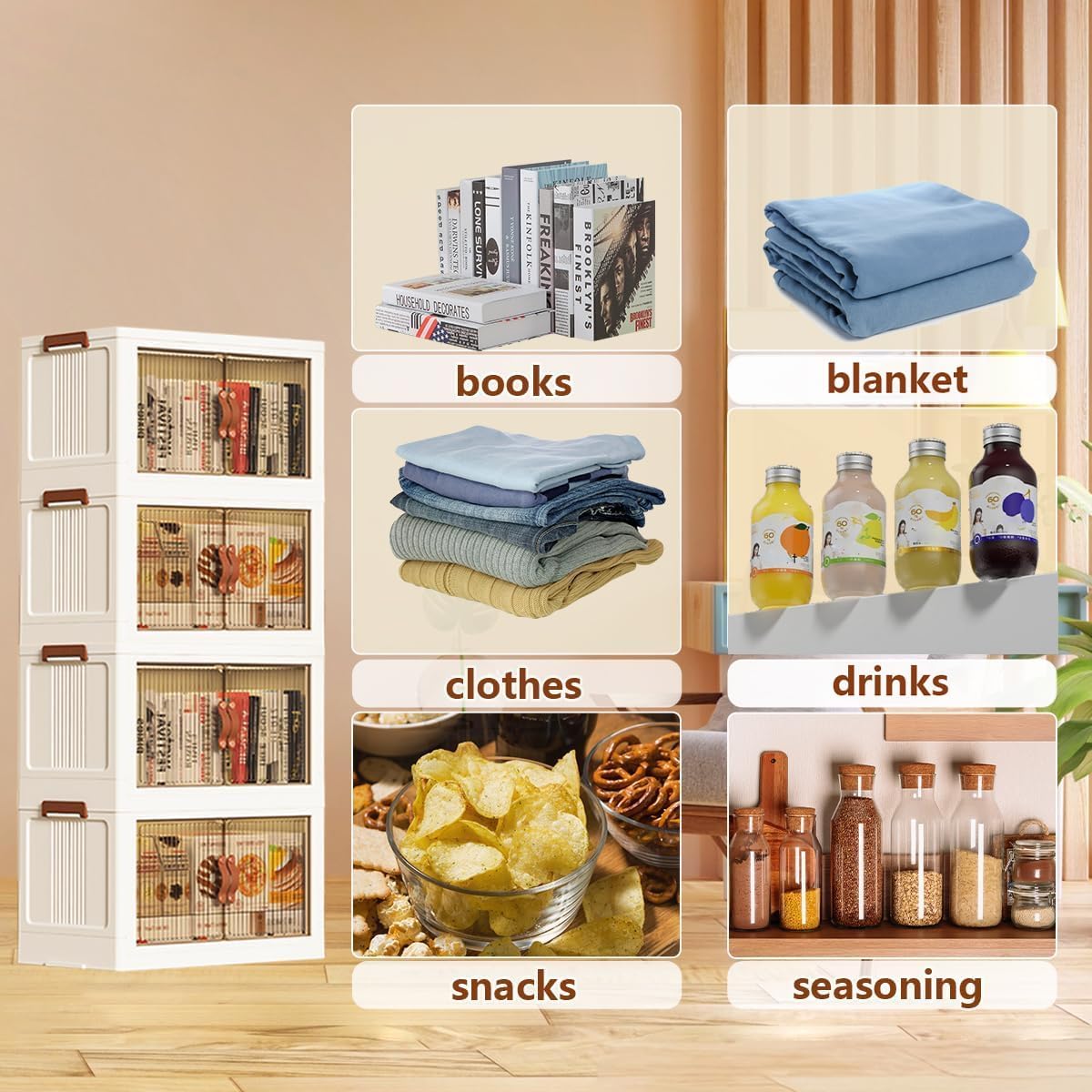 Collapsible Storage Bins with Lids - Stackable Plastic Closet Organizers for Clothes, and Home Organization White (2-rack, 30Gal/rack)