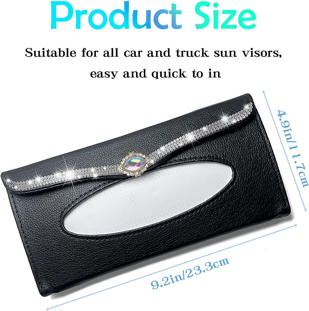 Bling Car Tissue Holder Rhinestones Visor for Auto Black Interior Accessories for Women
