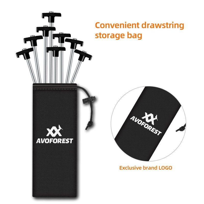 Tent Stakes Heavy Duty Camping Stakes,AVOFOREST 9.8inch Non-Rust Metal Tent Pegs Ground Stakes Tent Spikes Camping,Garden,Hiking Black (Black 20+2pcs, 10IN)