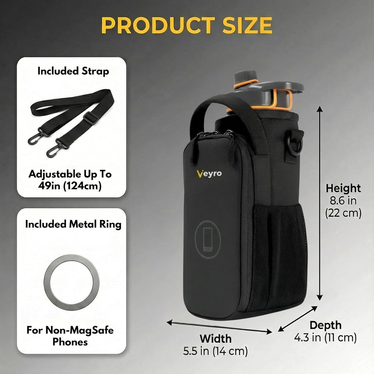Veyro Magnetic Gym Bag - Strong Magnetic Phone Holder & Compact Crossbody Pouch - Black