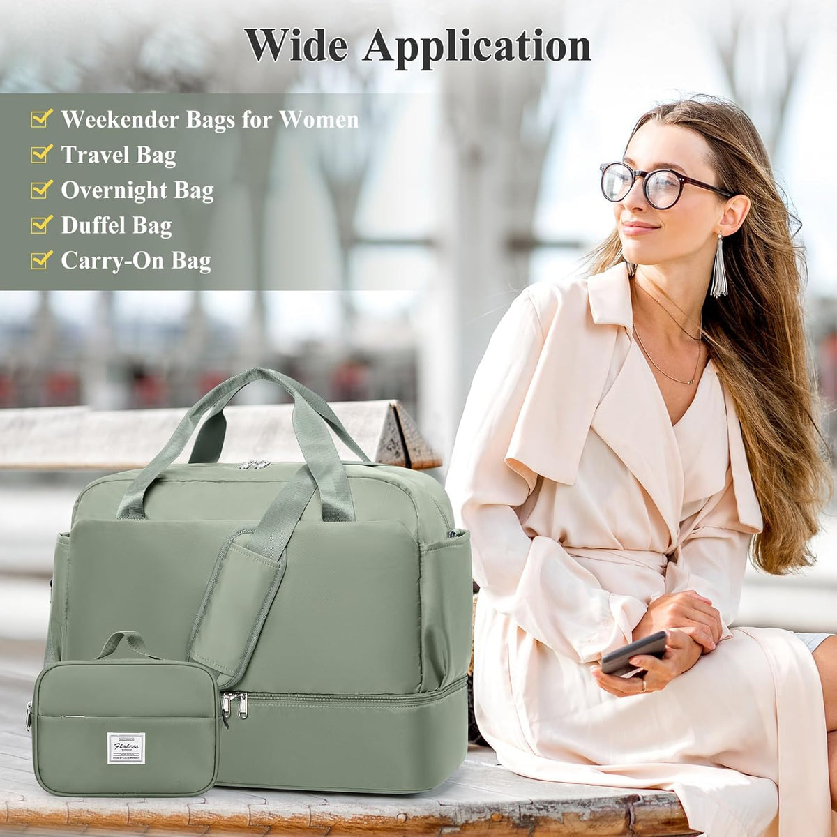 Skiennix Travel Duffel Bag for Women - Stylish Carry-On Overnight Weekender with Wet Pocket & Toiletry Bag | 18x14x8 Inches