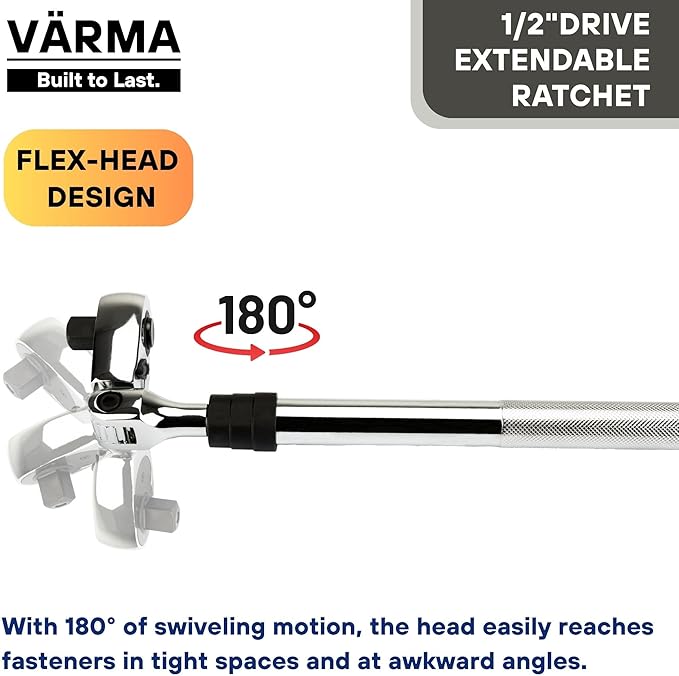 1/2" Drive Ratchet – 13.7–19.2" 6-Stage Extendable Handle, 90T Flex Head, Quick Release, Chrome Vanadium