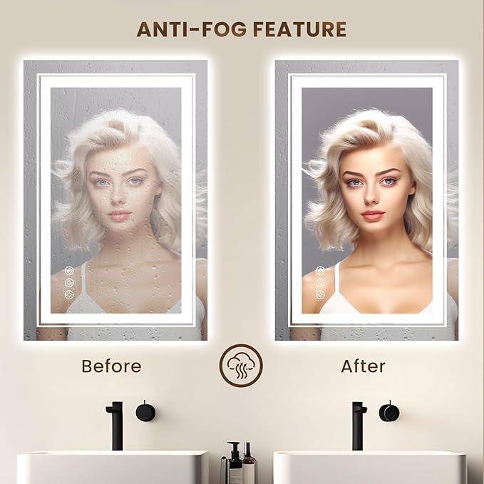WTTY LED Bathroom Mirror 20"x28" with RGB Backlit and 3 Front Light,Stepless Dimmable LED Mirror for Bathroom,Lighted Bathroom Vanity Mirror for Wall,Anti-Fog,Memory Function,Shatter-Proof
