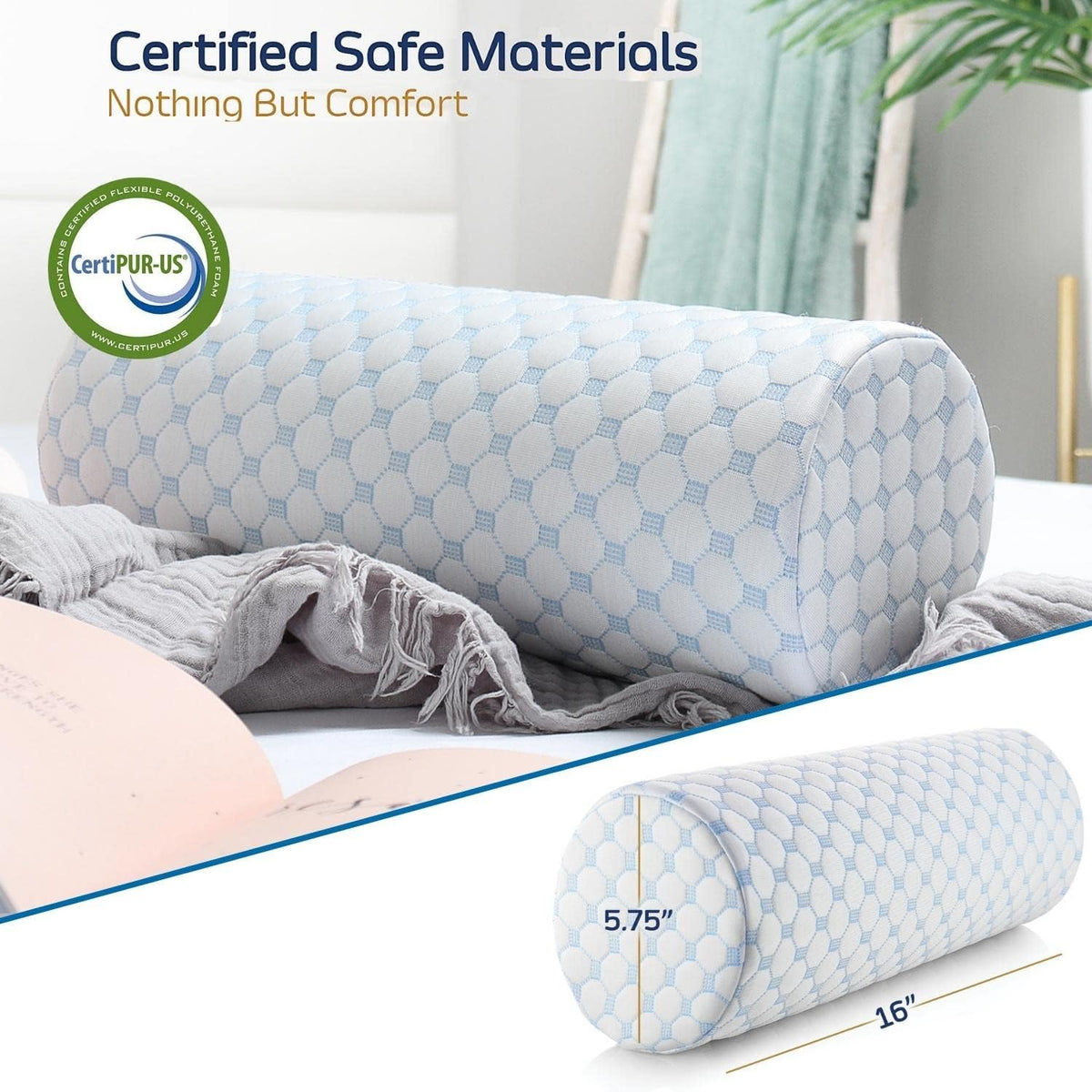 Nestl Neck Roll Pillow for Pain Relief - Premium Memory Foam – Bolster Pillow for Sleeping with a Breathable Cooling Cover - Comfy Cylinder Neck Roll Pillow