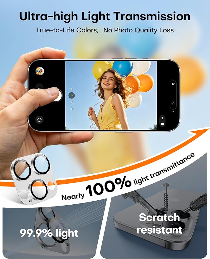 TAURI 2 Pack for iPhone 16 Pro Max/16 Pro Camera Lens Protector, Full Coverage