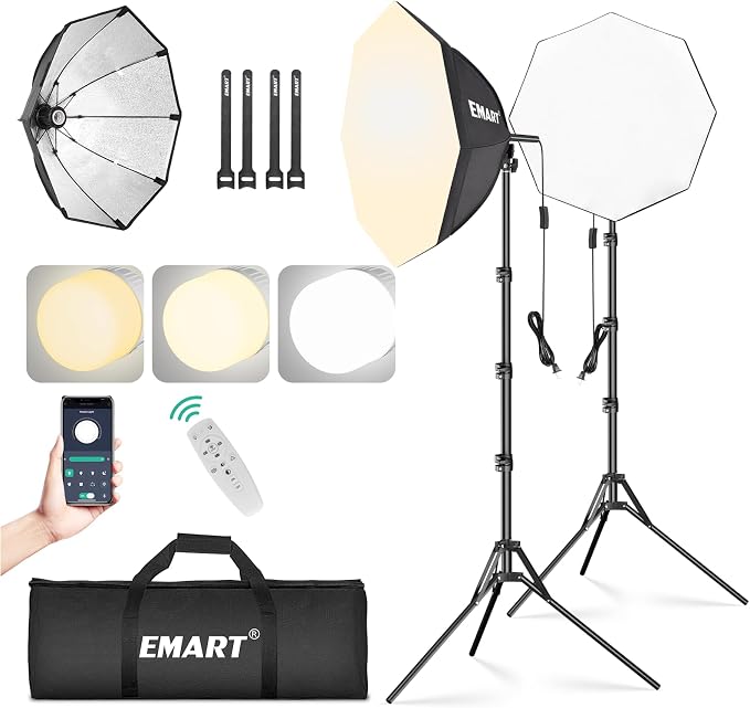 EMART Softbox Photography Lighting Kit, 50W 3000K-6000K LED Bulb, Professional
