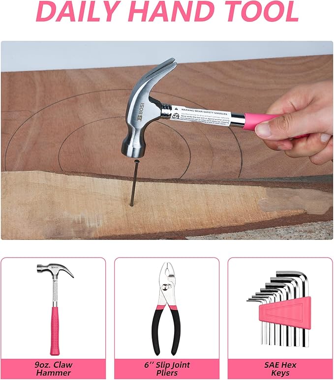 40-Piece Pink Tool Set for Girls, Ladies and Women, General Household 40 PCS Hand Tool Kit with Plastic Toolbox, Essential Tools for Home, Garage, Office and College Dormitory Use