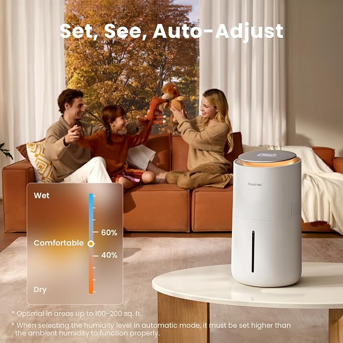 MistFree Evaporative Humidifier for Bedroom, 3L No White Dust for Sensitive Individuals, Auto Humidity Control, Works with Tap Water, Night Light, Easy Clean Tank for Home & Small Room