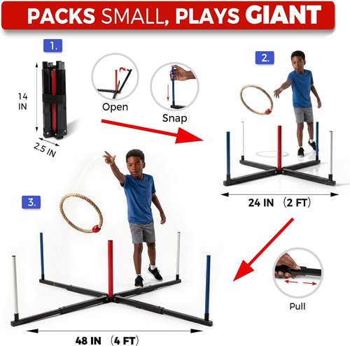 Giant Ring Toss Game - 48" Expandable Base with 10" Steel-Core Rings | Outdoor Family Fun & Tailgating