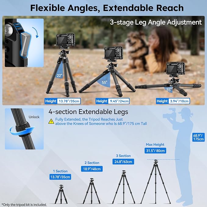 SIRUI 31.5" Compact Carbon Fiber Small Desktop Tripod