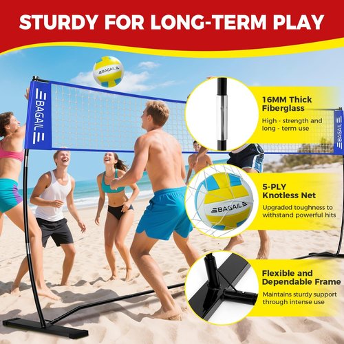 **BAGAIL Portable Volleyball Net - Adjustable Height, Heavy-Duty Frame | 12ft/20ft Outdoor/Indoor Set with Carry Bag**