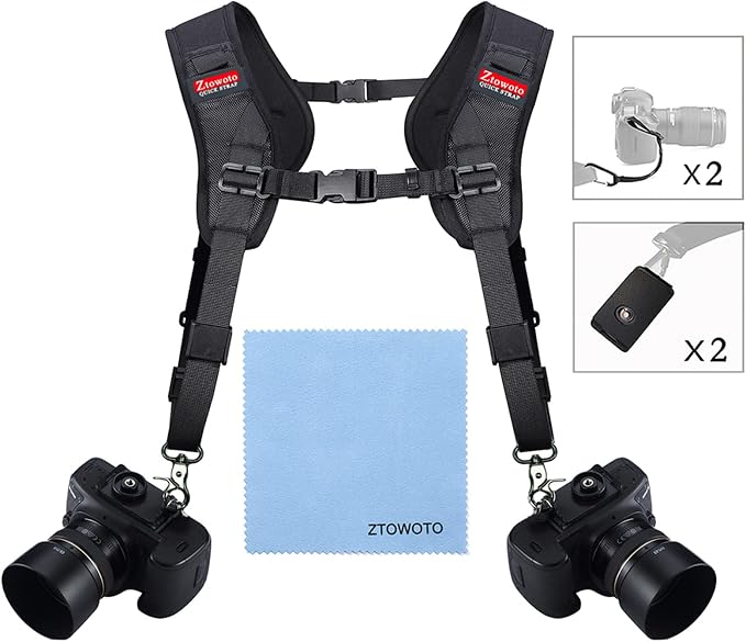 Double Shoulder Camera Strap Harness Quick Release Adjustable Dual Camera