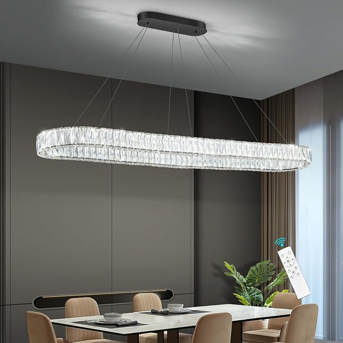 HAIXIANG Crystal 59 Inch Long Chandelier Modern Dimmable LED Chandeliers