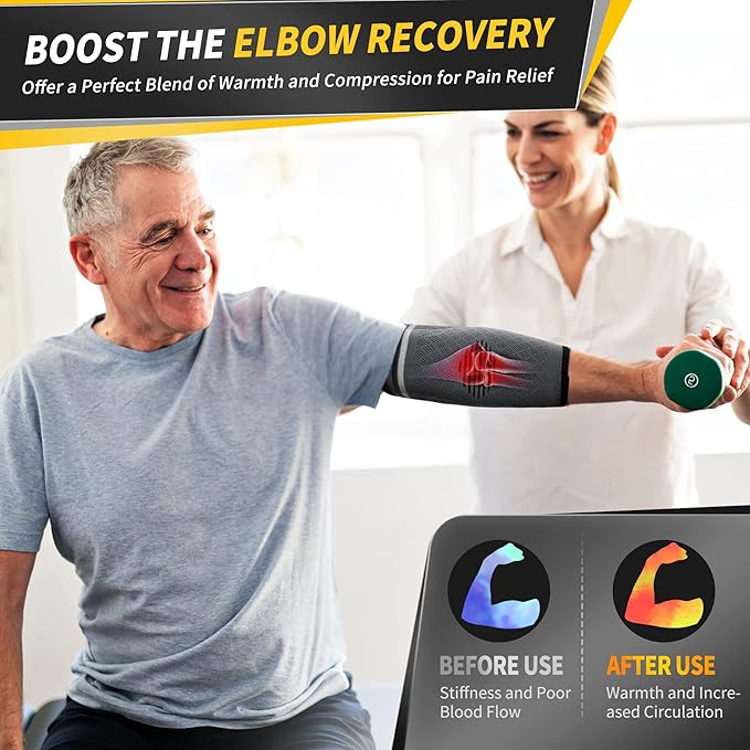 CAMBIVO 2 Pack Elbow Brace for Tendonitis, Tennis Elbow Compression Support Sleeve for Golfers Elbow Pain Relief, Arthritis, Bursitis, Workout, Weightlifting