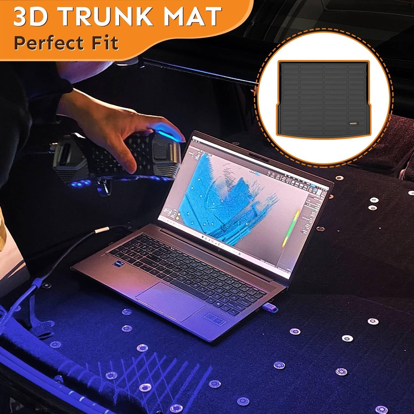 Binmotor-Floor Mats & Cargo Liner for Ford Bronco Sport 2021-2024 2025, All Weather Car Mats Bronco Sport, 1st & 2nd & Rear Cargo Mat, Rubber Mats Custom Fit for Bronco Sport Accessories