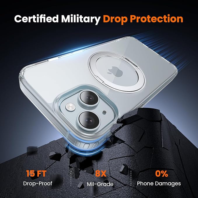 toushion 3 in 1 for iPhone 15 Case Stand |Build in Kickstand, Screen Protector