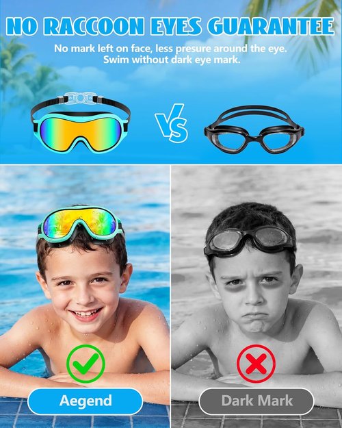 Aegend Swim Goggles for Kids 3-15 | Anti-Fog, UV Protection & Wide Vision | Waterproof, No Leak Design