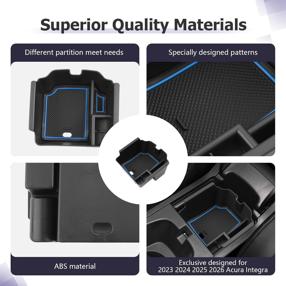LUWU 2026 2027 Acura Integra Center Console Organizer for 2023 2024 2025 2026 2027 Acura Integra Accessories Armrest Console Storage Box Insert Tray ABS Material Blue-Trim
