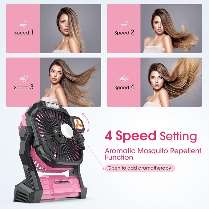 ONLYNEW Portable Fan Rechargeable, 20000mAh Cordless Battery Powered Table Fan with LED Lantern, USB C Battery Operated for Camping Tent Office Beach Desk Fishing Travel Home