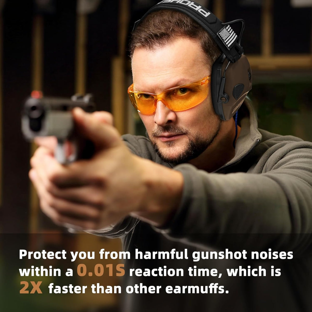 PROHEAR Electronic Ear Protection Muffs - 4X Sound Amplification & NRR 23dB Noise Reduction | Brown