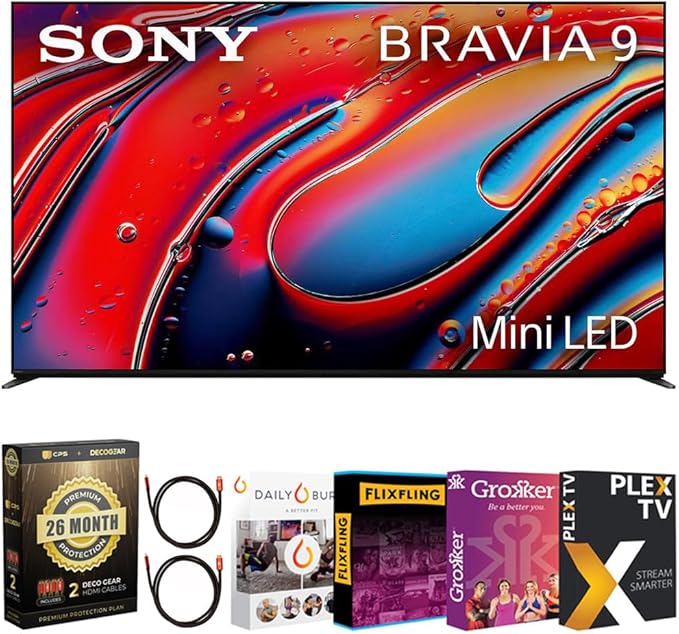 Sony BRAVIA 9 K75XR90 75" 4K HDR QLED Mini-LED TV (2024) Bundle with Deco Gear 4K HDMI 2.0 Cable w/Copper Conductors x2 + Premiere Streaming & CPS Exclusive 26 Month Protection (BEACH-CPS-264000)