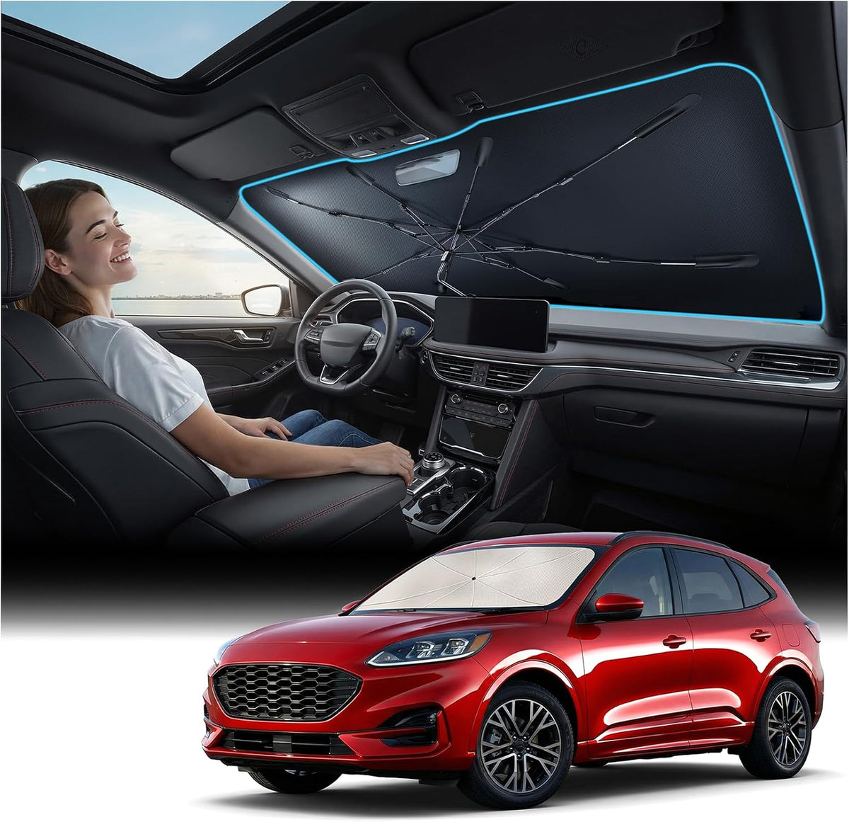 Nmoiss Windshield Sun Shade Umbrella [Vinyl Coating Heat Shield] for 2010-2026 Ram Trucks 1500 2500 3500 Accessories, Protect Car from Sun Rays & Heat Damage Keep Cool and Protect Interior