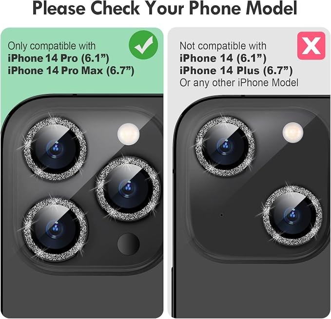 for iPhone 14 Pro/14 Pro Max Camera Lens Protector Bling, 9H Hardness
