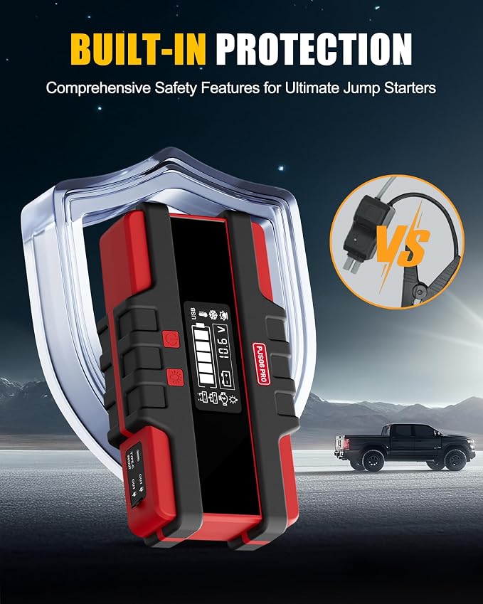PJS06 Pro 4000A Car Jump Starter - Portable Power Bank with 40W Fast Charge, 10L Gas/9L Diesel Engine Starter, 3S Quick Start, Voltage Detector, LED Light, 10 Protections