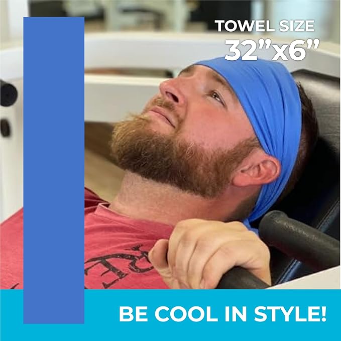 SHAKEitCOOL Original Cooling Towel – Be Cool in Style - Heat Relief, Soft, Lightweight, Sun Protection, Easy Clean - Perfect for Biking, Running, Yoga, Gym, Gardening - Blue