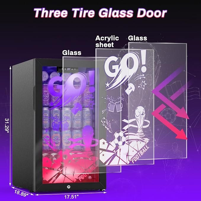 Velivi Gaming Mini Fridge with Led Lights, 3.2 Cu Ft Gaming Light Up Glass Door Beverage Refrigertor Small Lockable Drink Cooler For For Soda Beer, Cyberpunk Gaming Rooms Bar Home Party | 3.2 Cu Ft Small Lockable Drink Cooler For For Soda Beer, Cyberpu...