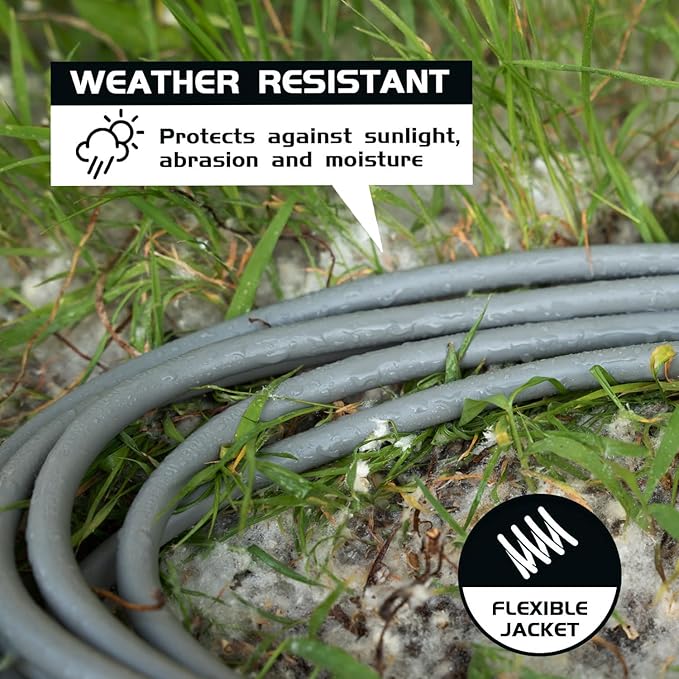 Indoor Outdoor Extension Cord Weatherproof, UL Certified, 16 Gauge 12FT Grey 3 Prong Heavy Duty, 16/3 SJTW 13A Power Cord for Outdoor Lights, Appliances, Lawn