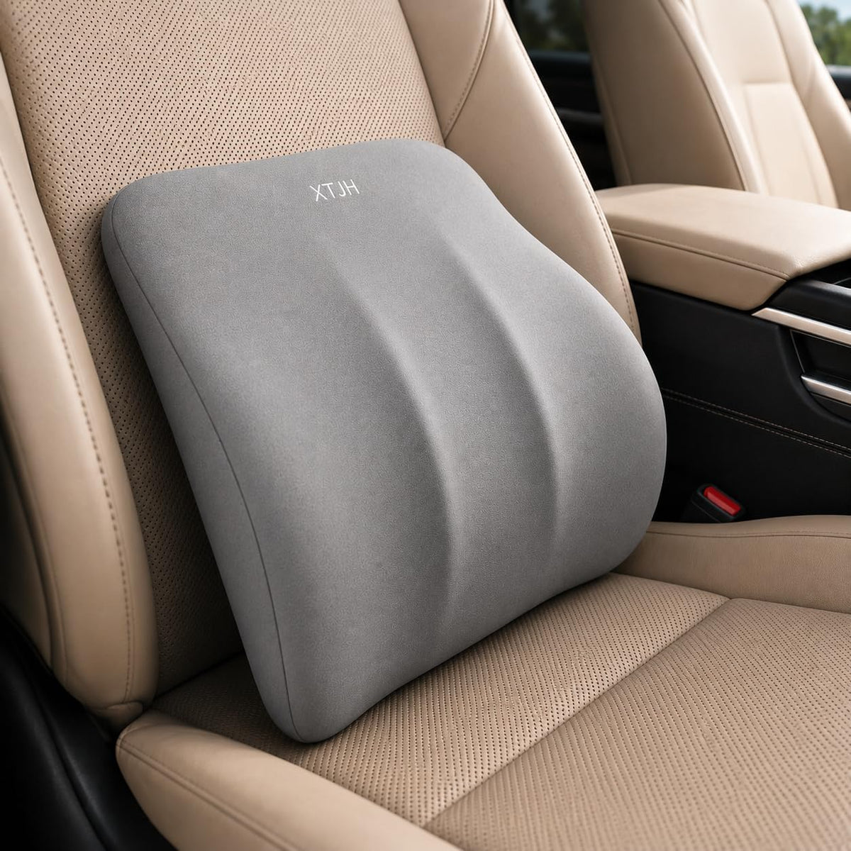Lumbar Support Pillow for Car, Ergonomic Memory Foam Back Cushion for Driving Comfort, Breathable Lower Back Support for Car Seat, Truck, SUV & Office Chair (Grey)