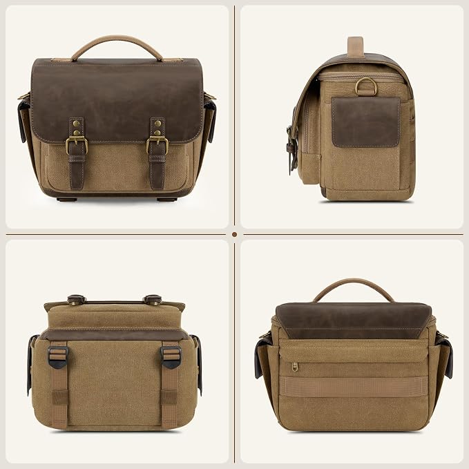 RAINSMORE Camera Bag, Vintage Canvas Camera Sling Bag Small Waterproof DSLR SLR