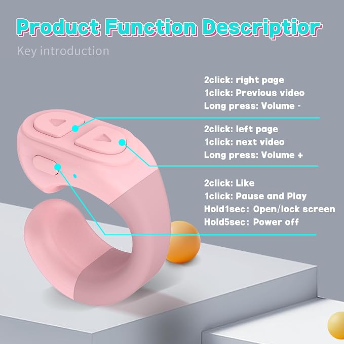 TikTok Scrolling Ring Remote, Hands‑Free Scroll/Like/Next/Volume Control