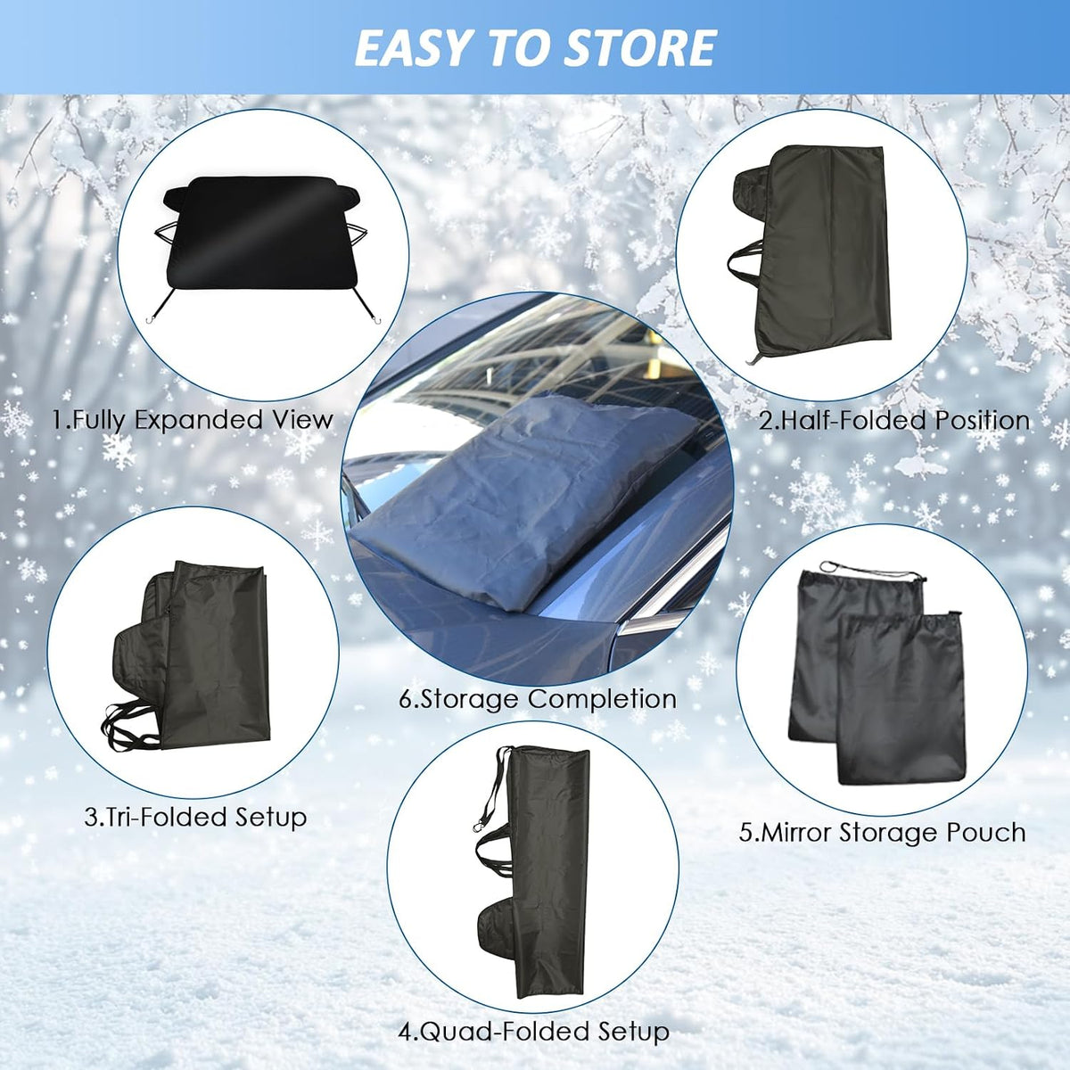 Windshield Snow Cover for Ford C-Max 2013-2018, Waterproof 2-Layer Oxford Fabric Winter Frost and Ice Removal with Side Mirror Covers, Winter Accessories Freeze Protector for Auto Car SUV